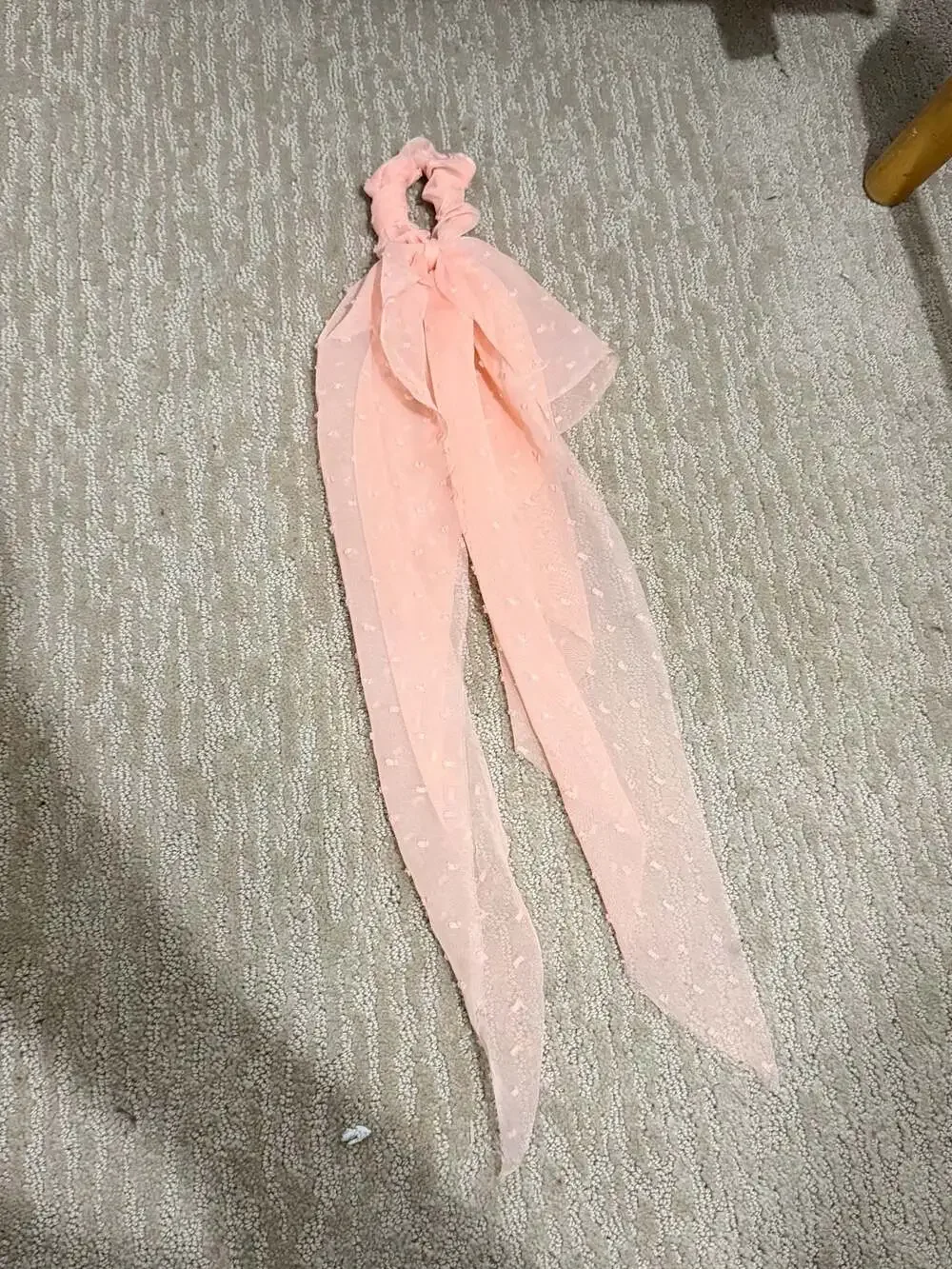 Kaxi Pink Swiss Dot Chiffon Ribbon Scrunchie